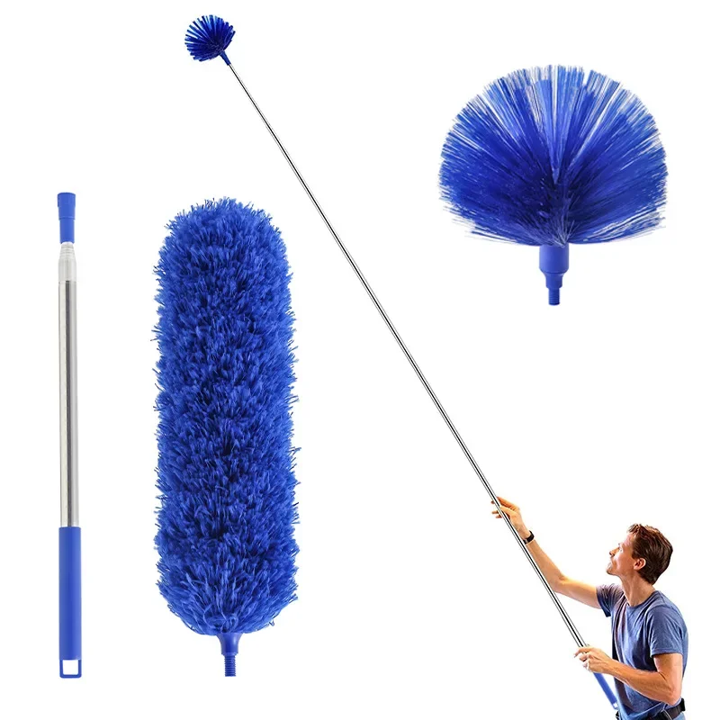 Ceiling Fan Dust Removal with Extension Rod Spider Web and Corner Brush Cleaning Kit 2 Dust Removal Heads Clean Telescopic Rod