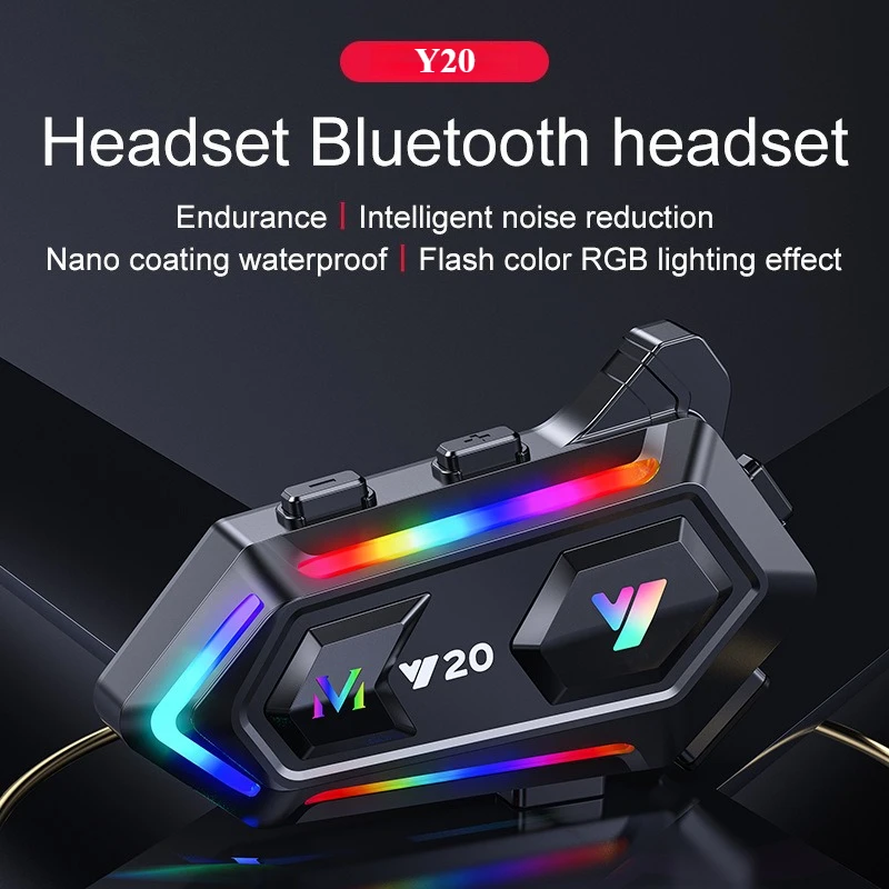 Y20 Motorcycle Helmet Bluetooth Headset BT5.3 Handsfree Call Wireless Noise Reduction Waterproof Headphone with RGB Light