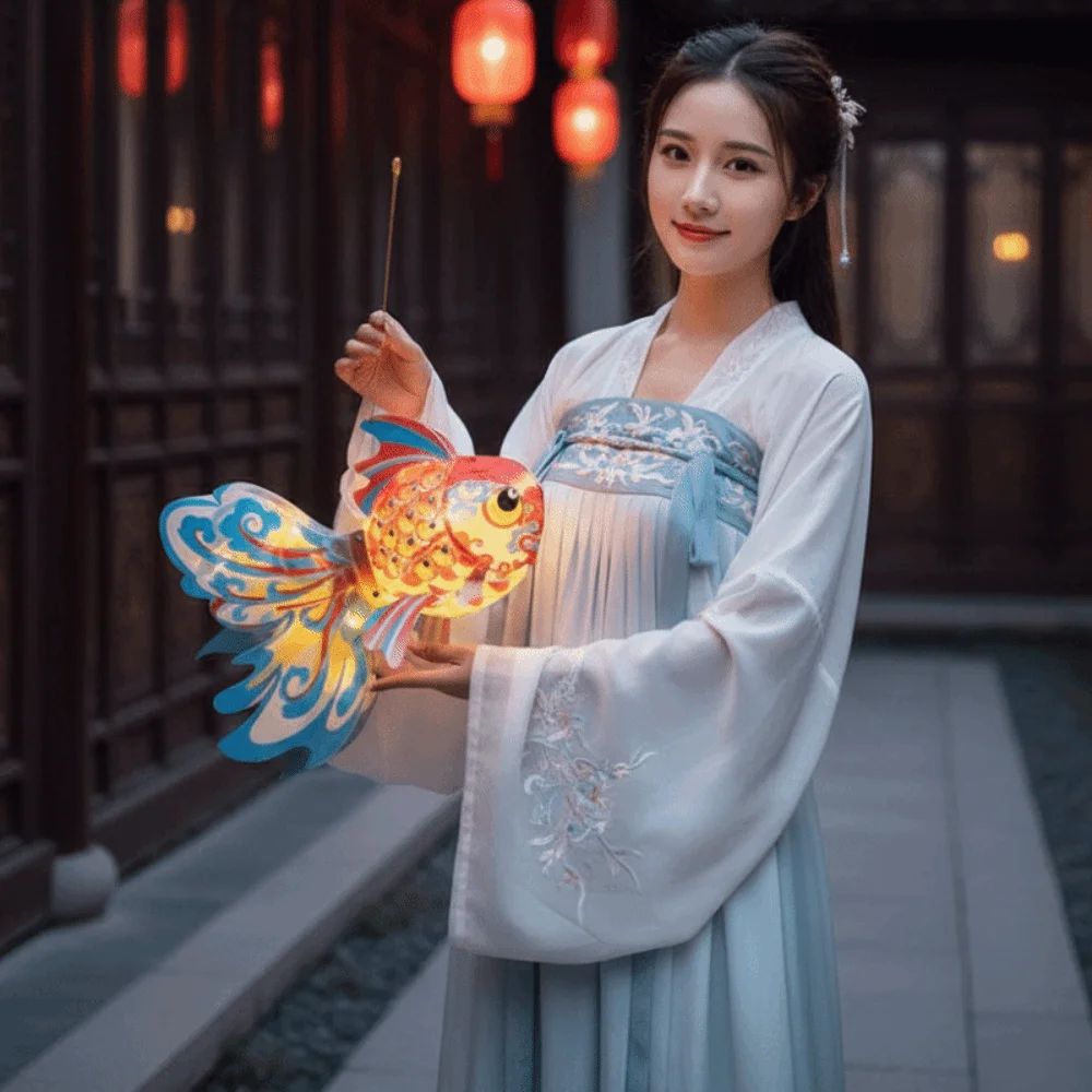 Handheld Light Handmade Goldfish Lantern DIY Glowing Colorful Paper Lamp Kit Educational Portable Mid Autumn Craft Festival
