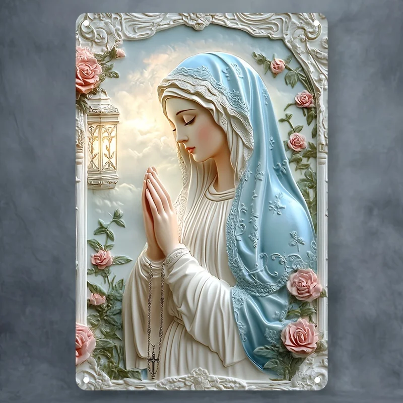 Contemporary Religious Aluminum Wall Art Plaque, 2D Virgin Mary Sign, Multipurpose Decorative Sign for Home, Farm, Bar
