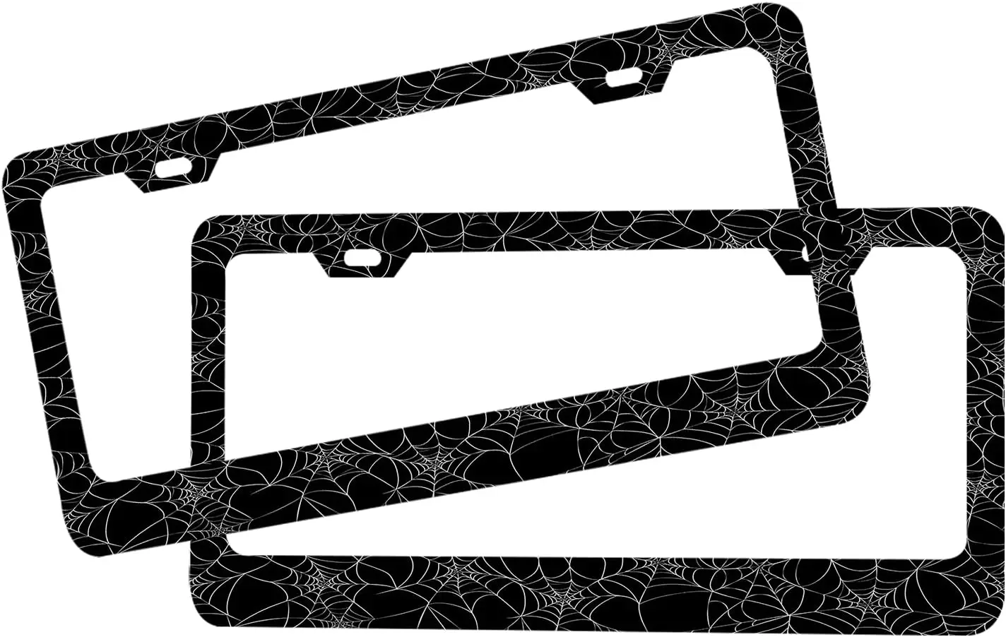 Spider Web License Plate Frame Halloween Gothic Scary Decorative License Plate Holder Car Tag Cover 12.3X6.3 Inch Black Grey 2PC