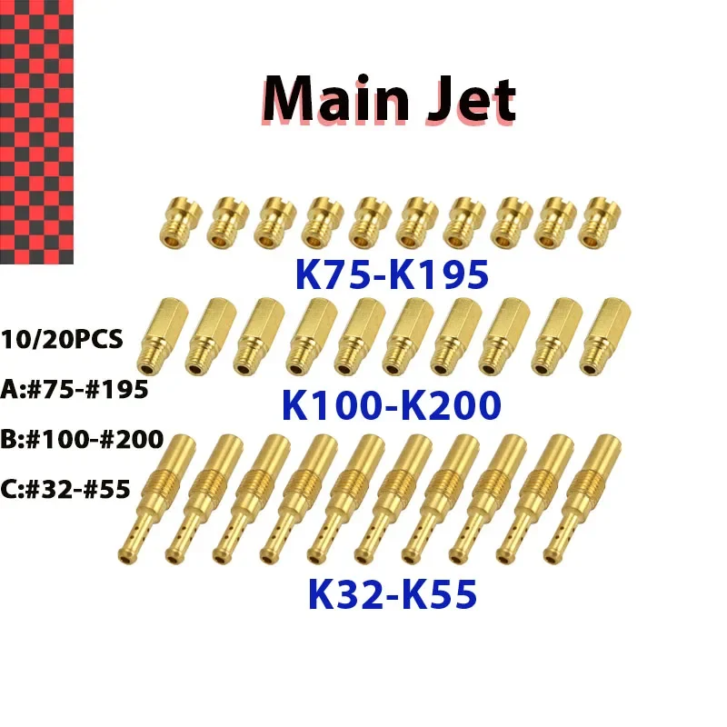 10/20 PCS Mortorcycle Carburetor Main Jet Nozzle and Slow/Pilot Jet Set Replacement For NSR KSR PE PWK PWM Keihin OKO KOSO CVK
