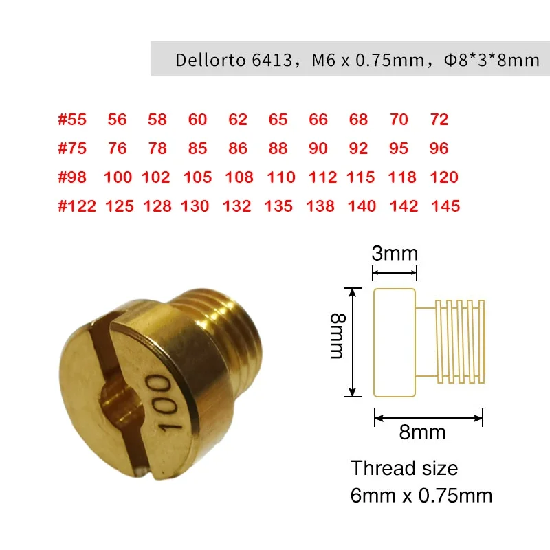 Carburetor Main Jet For Dellorto PHBH PHBL FRD PHF VHB VHSH Injector Nozzle Size 55-145 Kit 10  Pcs Set M6 6mm Thread