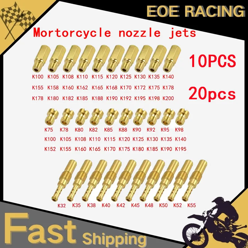10/20 PCS For NSR KSR PE PWK PWM Keihin OKO KOSO CVK Mortorcycle Carburetor Nozzle Main Jet and Slow/Pilot Jet Set Replacement