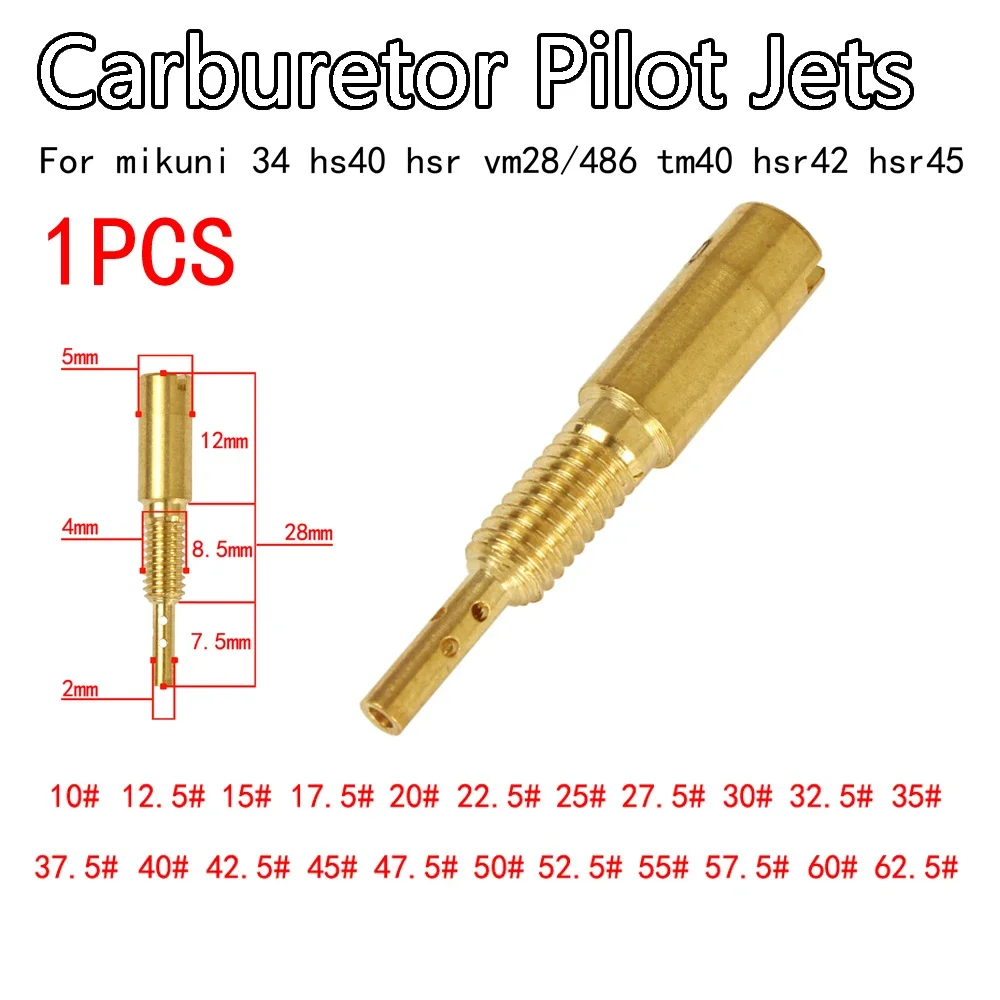 1pcs Slow Pilot Jet Set #10-#62.5 For HS40 HSR40 HSR42 HSR45 VM28/486 Carburetor M4x0.7 28mm Brass Jet Nozzle Mortorcycle Nozzle