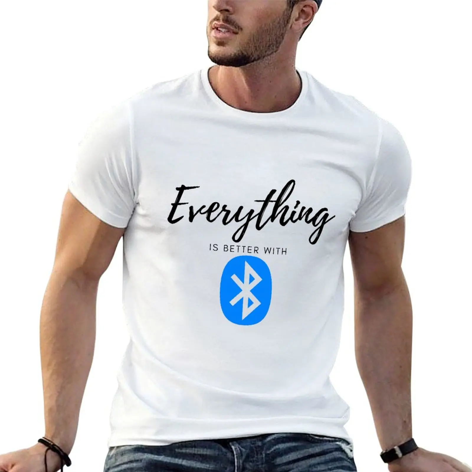 Everything is better with bluetooth T-Shirt Casual All Match Tee Shirt for Men