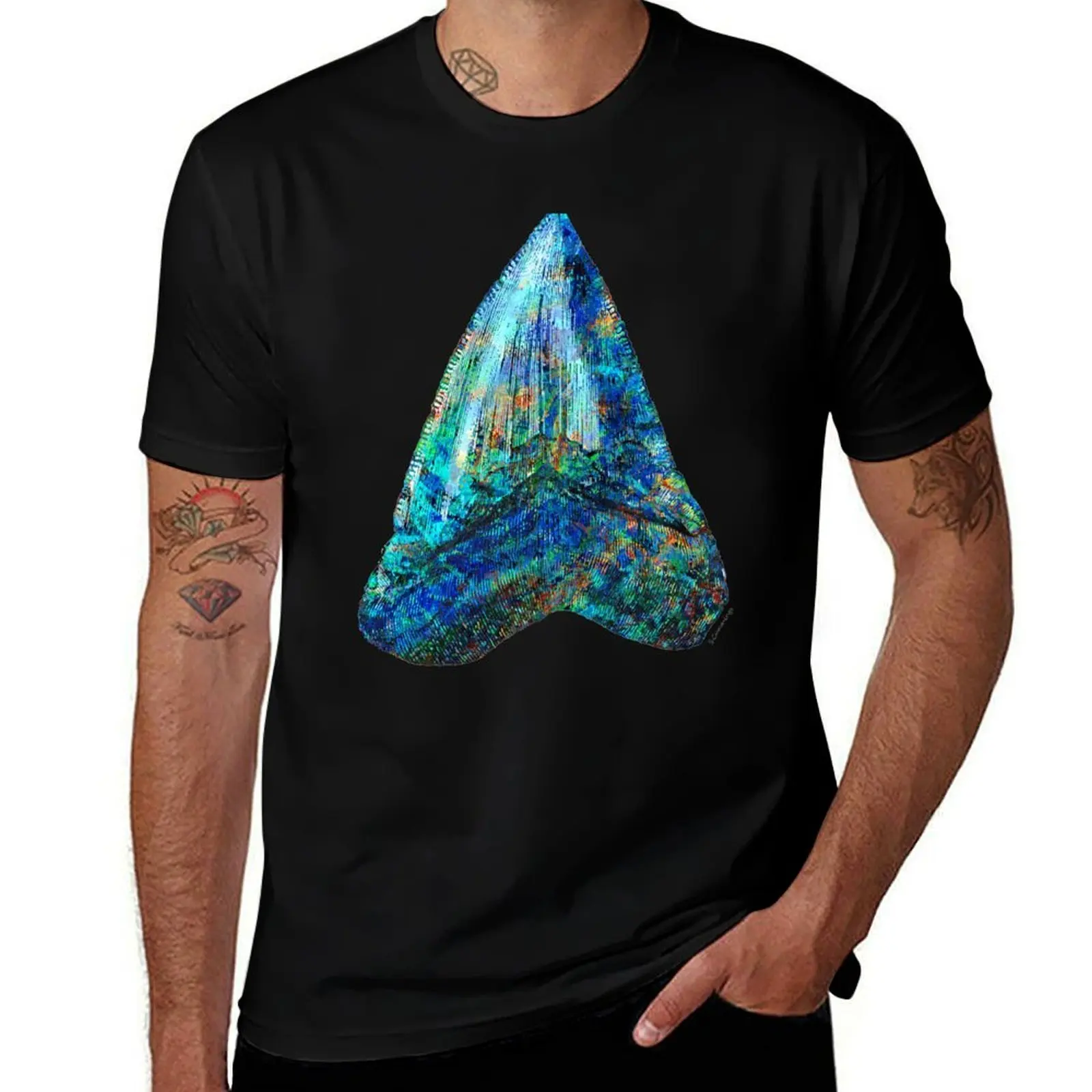 Blue Shark Tooth Art by Sharon Cummings T-Shirt Industrial Work Tee Shirt T-Shirt