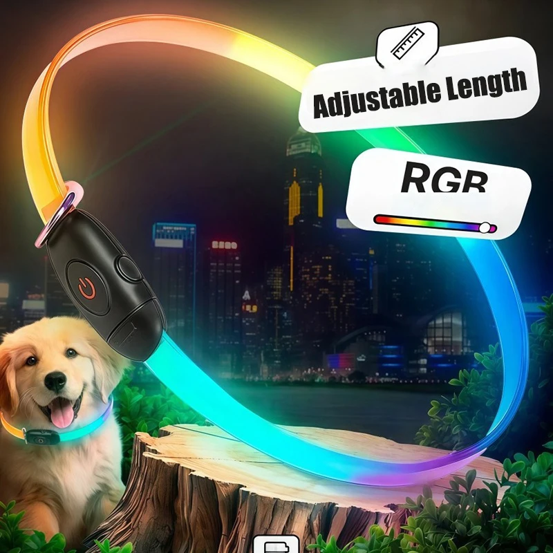 2026 New Dog Collar Luminous USB Charging Magic Color Changing TPU High Light Guide LED Light Necklace Collar For Dogs Cats Pets