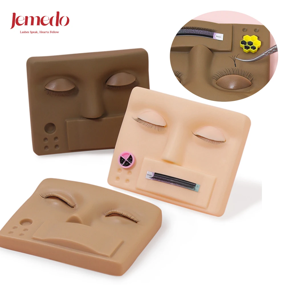 JEMEDO Lashes Silicone Practice Head Model Eyelash Extension Training Head with Removable Eyes False Lashes Grafting Head Model