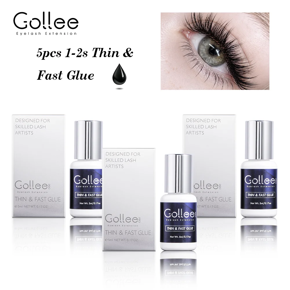 Gollee 3pcs 1-2s Drying Lash Adhesive Thin Fast Glue Eyelashes Extensions 6-8 Weeks Strong Waterproof Lash Professional Grafting