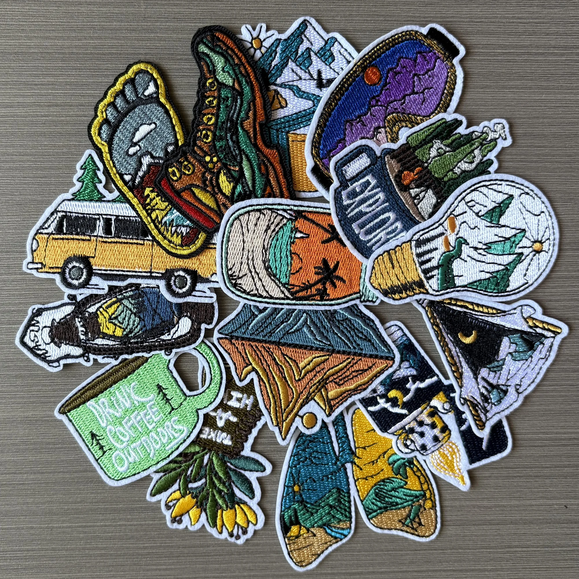 15Pcs Outdoor Adventures Scenery logo iron on Embroidery Patche for Sew Clothes Sticker Accessories DIY Hat Jeans Applique Badge