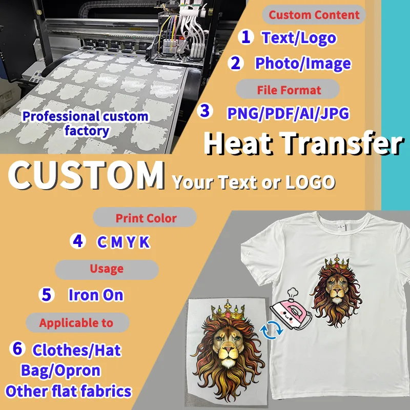 10/20/50/100pcs wholesale Custom DTF Iron On Heat Transfer You Logo Text and Portrait Images Stickers Printing DIY Clothing