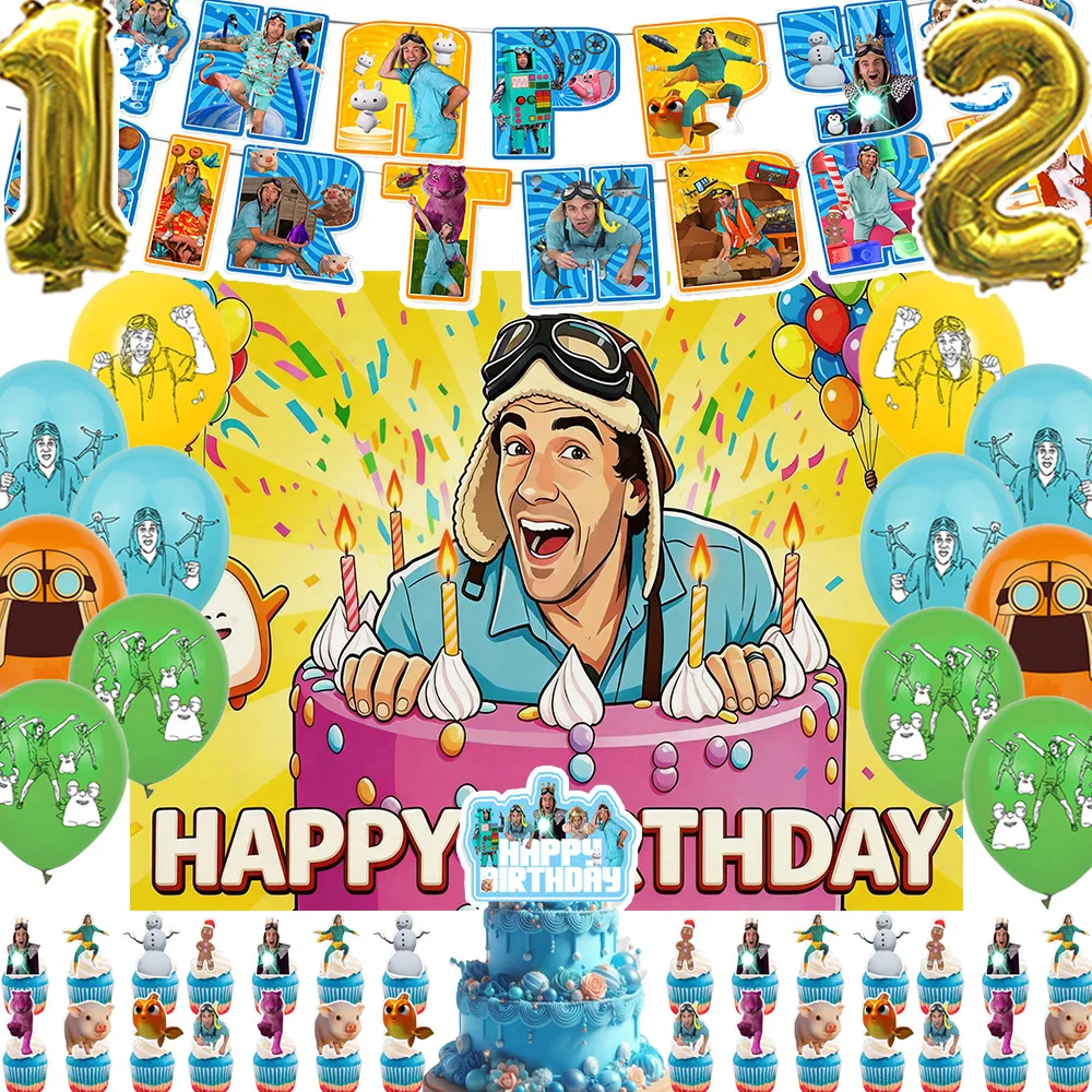 Cartoon DANNY-GO Birthday Party Supplies Banner Latex Balloons Cake Toppers Exploration Adventure Backdrop Kids Birthday Decor