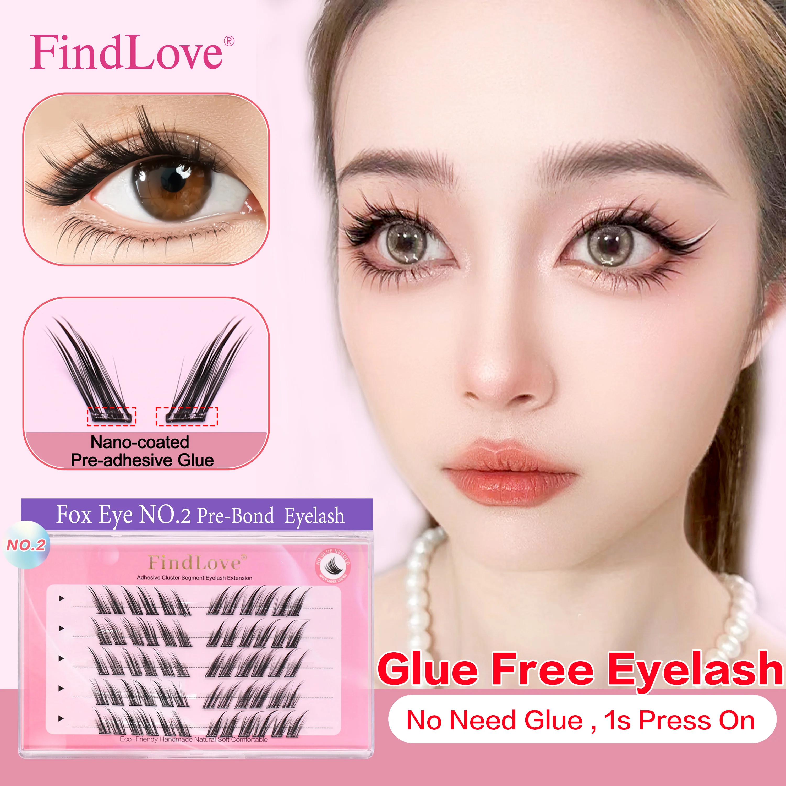 FindLove Fox Eye Lashes Pre Glued False Eyelashes C Curl 12mm Reusable Manga Lashes Soft No Glue Need Eyelash Makeup Tools