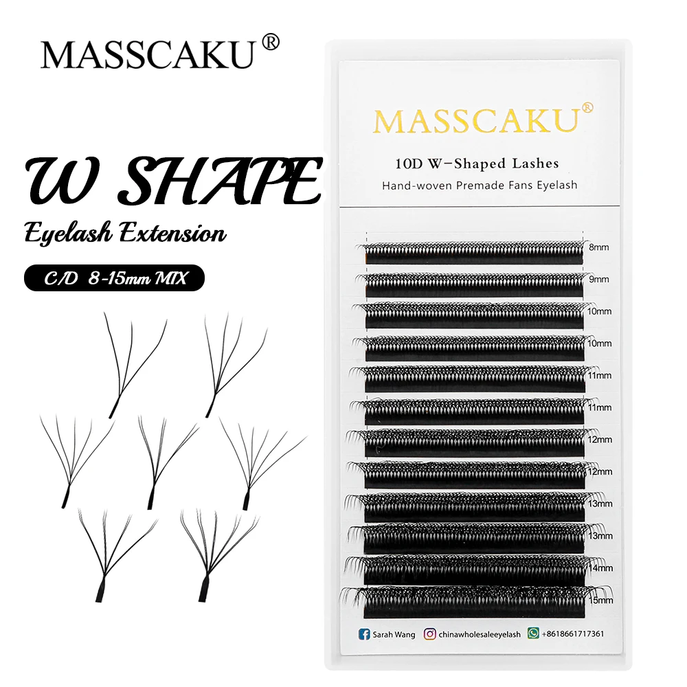 MASSCAKU 3D/4D/5D/6D/7D/8D/10D Matte Black W Shape Lash Extension Clover Premade Fans Lashes Individual False Mink Makeup Tools