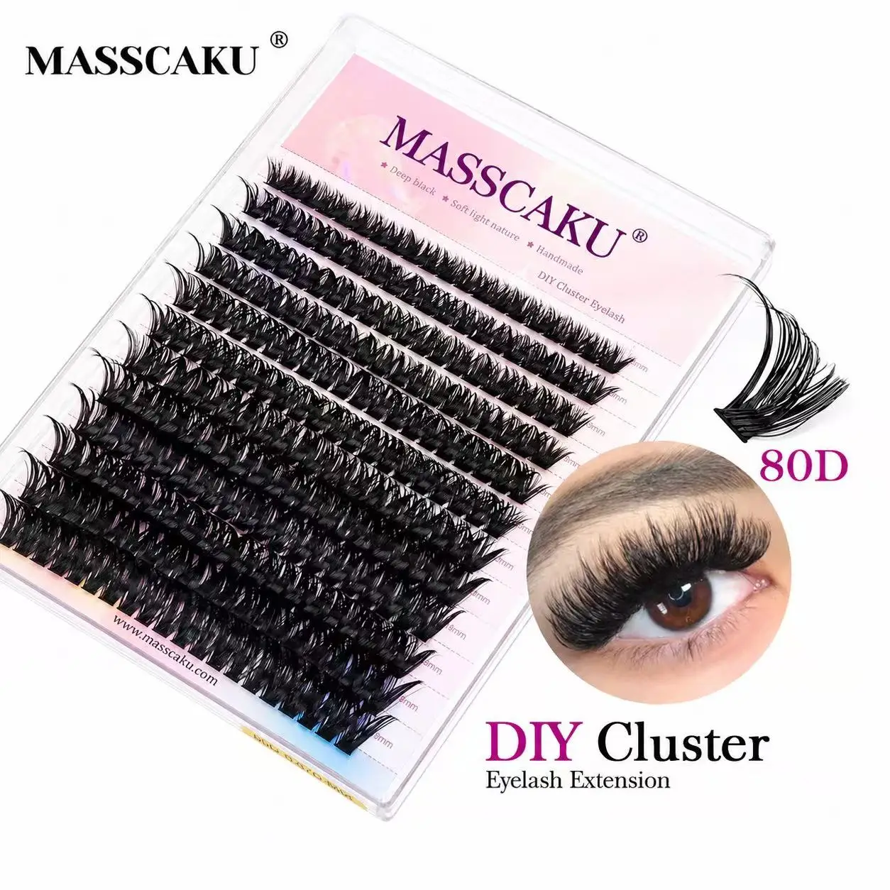 MASSCAKU DIY Eyelashes Extension 144PCS Individual Lashes Cluster C/D Curl 8-16mm&Mix Volume False Eyelash Makeup Tools