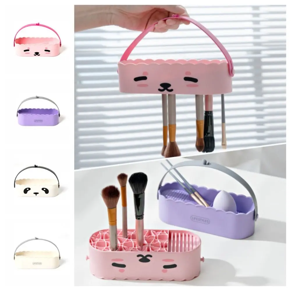 Rubber Makeup Brush Cleaner Sponge Panda Makeup Brush Cleaning Box Portable Storage Box Cosmetic Brush Drying Tool Makeup Tool