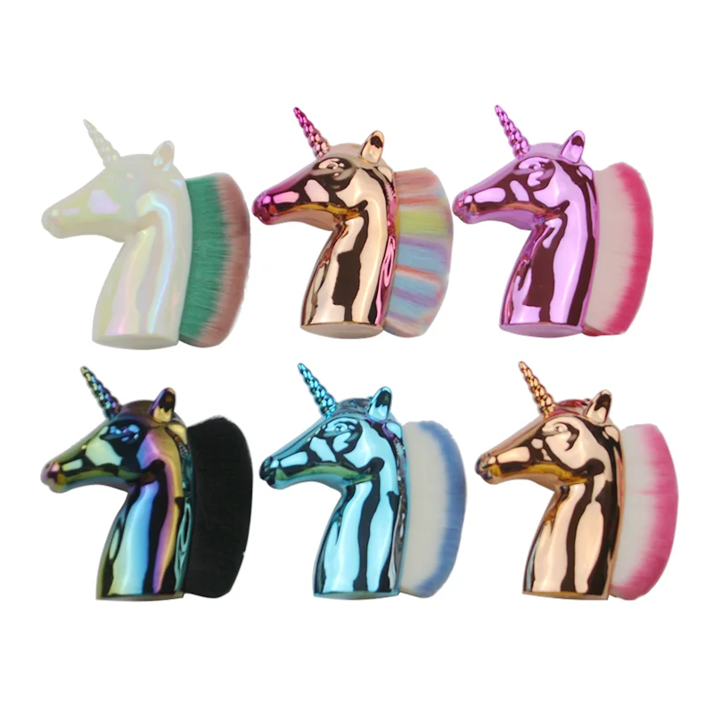 Unicorn Horse Makeup Brushes Colorful Synthetic Hair Face Cosmetic Powder Blush Brush Nail Dust Cleaning Brush Beauty Tools
