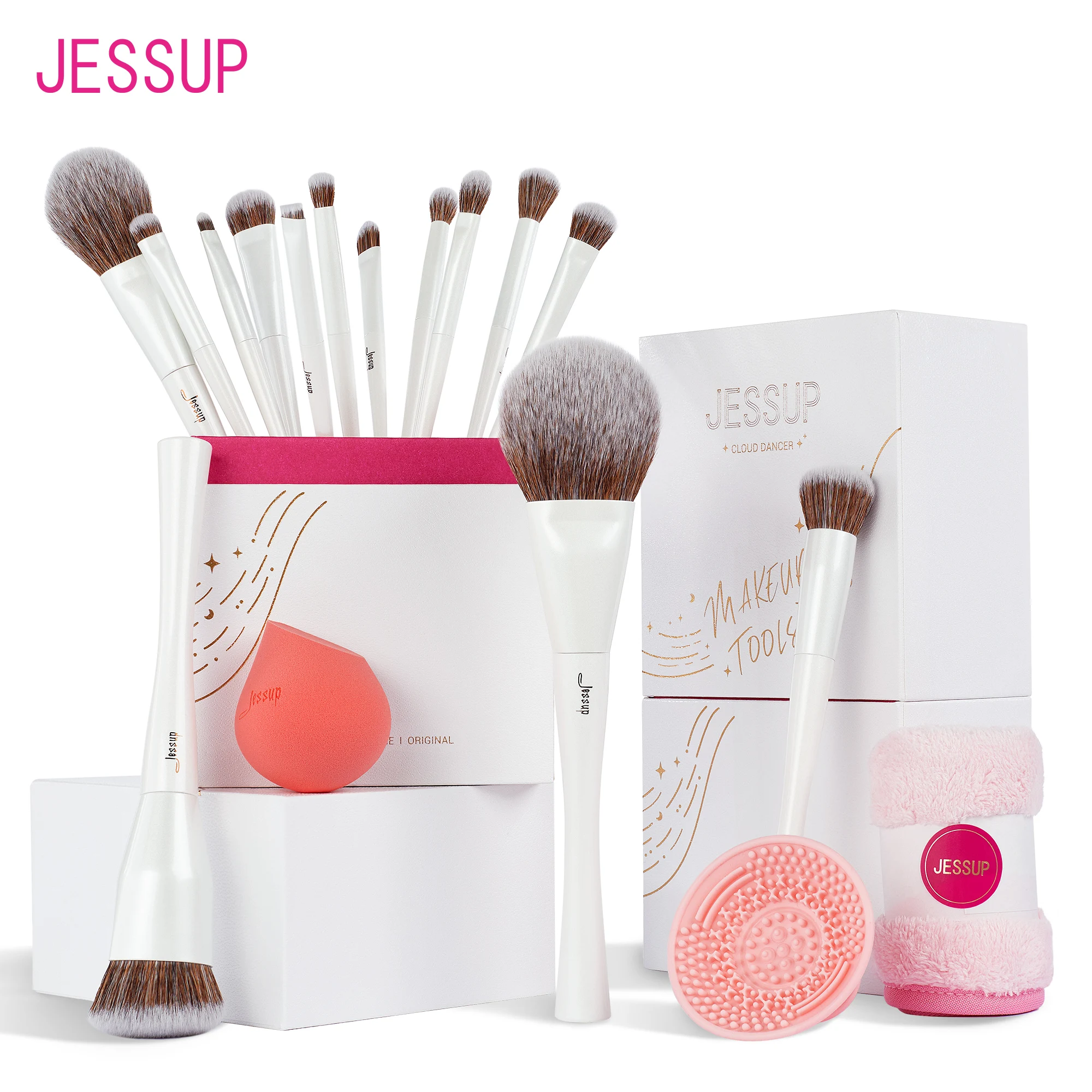 Jessup Makeup Brushes 4-14pcs Make up Brush set Highend Makeup Gift Set For Women with Sponge Makeup,Brush Cleaner,Towel T333