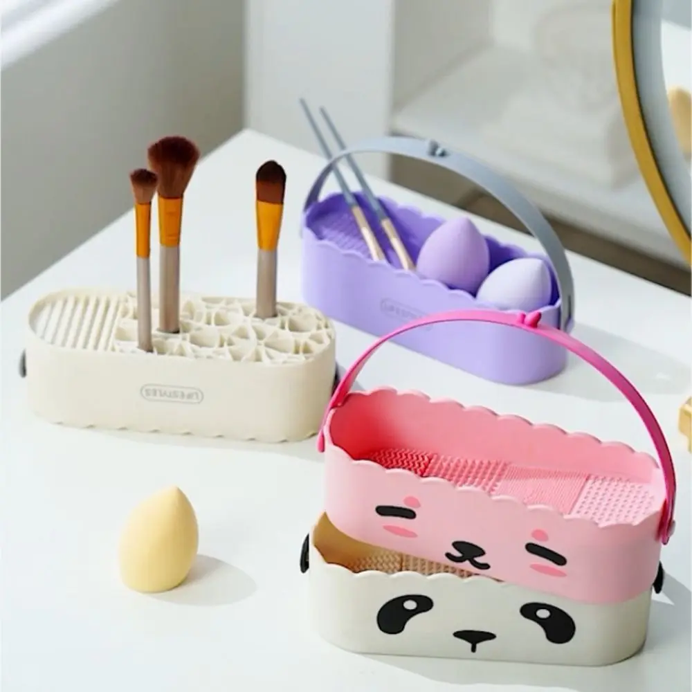 Rubber Makeup Brush Cleaner Sponge Storage Box Makeup Brush Cleaning Box Panda Portable Makeup Brushes Rack Makeup Tool