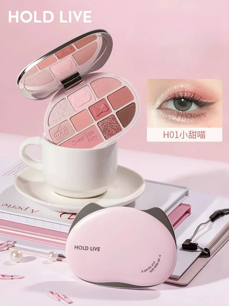 HOLD LIVE 10Color Cat Light Sweet Comprehensive Eyeshadow Blush Plate Milk Tea Color Daily Long-lasting Makeup