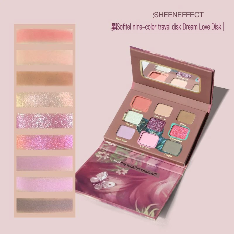 Xunfeite Nine-color Eyeshadow Dream With Shimmer, Glitter, And Matte Shades, Versatile Travel Palette For Everyday Light Makeup