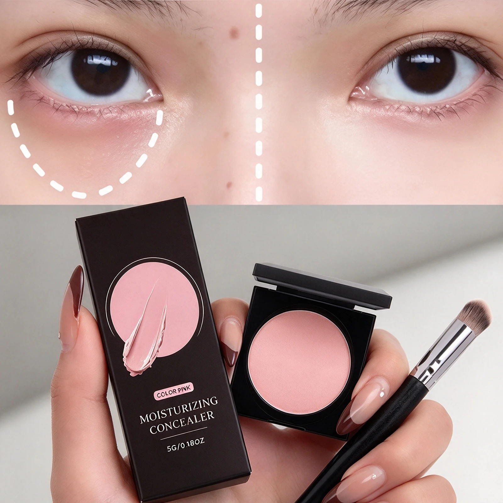 Pink Tone Concealer Foundation Cream Set Deep Hydrating High Coverage Natural Finish Correcting Concealer Makeup with Brush Kit