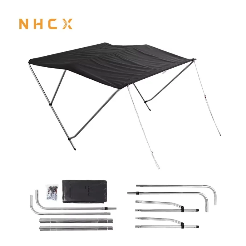 3 Bow Bimini Top, Aluminum Alloy Tube Frame, 600D Waterproof Boat Canopy,Foldable Sunshade,for Marine Pontoon Fishing Yacht Boat