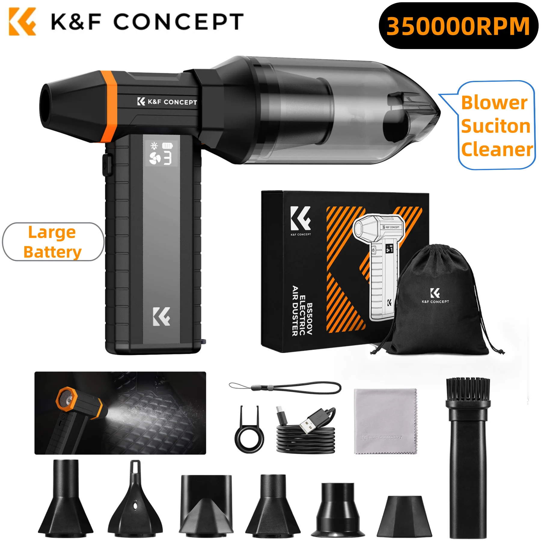 350000RPM Electric Air Duster LED Screen Vacuum Compressed 2-in-1 Air Blower&Suction Cleaner for Camera,PC,Laptop Keyboard Clean