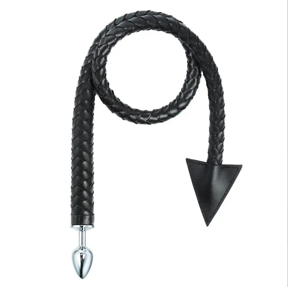 Metal Anal Plug PU Leather Whip Fetish Anal Sex Devil Tail Cosplay Butt Plug Anal Sex Toys for Couples  Adult Games S2590