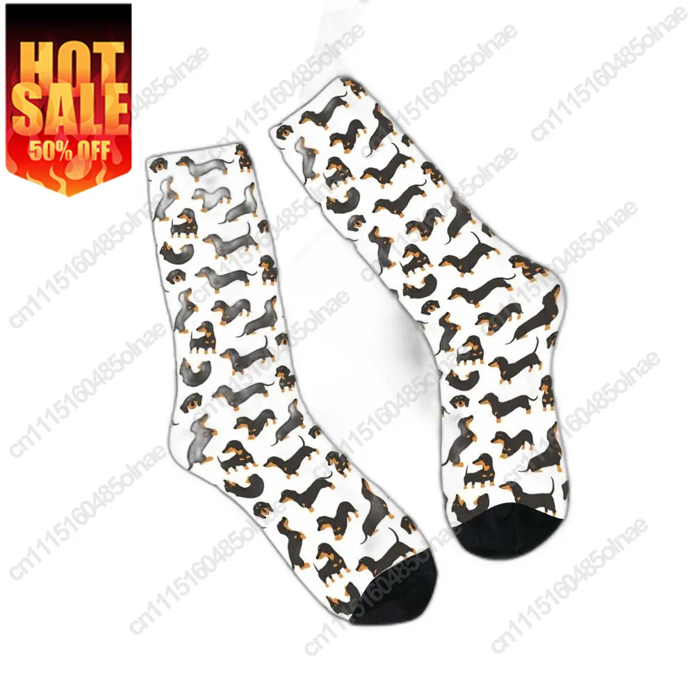 Cute Dachshund Dogs Stockings Funny Couple Sock Warm Soft Autumn Skateboard Pattern Non-Slip Socks Gift