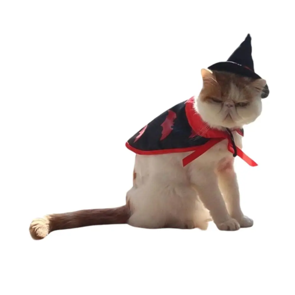 Pumpkin Pattern Halloween Cat Cloak Adjustable Breathable Halloween Dog Costume Soft Bat Pet Cosplay Costume Set Home Decor