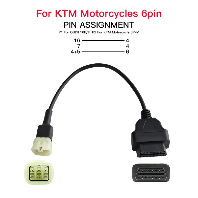 OBD 2 Extension Cable 16PIN For KTM OBDⅡConnector Motorcycle For YAMAHA HONDA SUZUKI Ducati Kawasaki KTM Diagnostic Tool