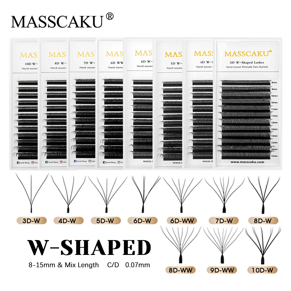 MASSCAKU Factory Wholesale C D Curl Synthetic Hair W Style Lashes 3D Effect Hand-woven W Shape Premade Volume Fans Lash in Stock