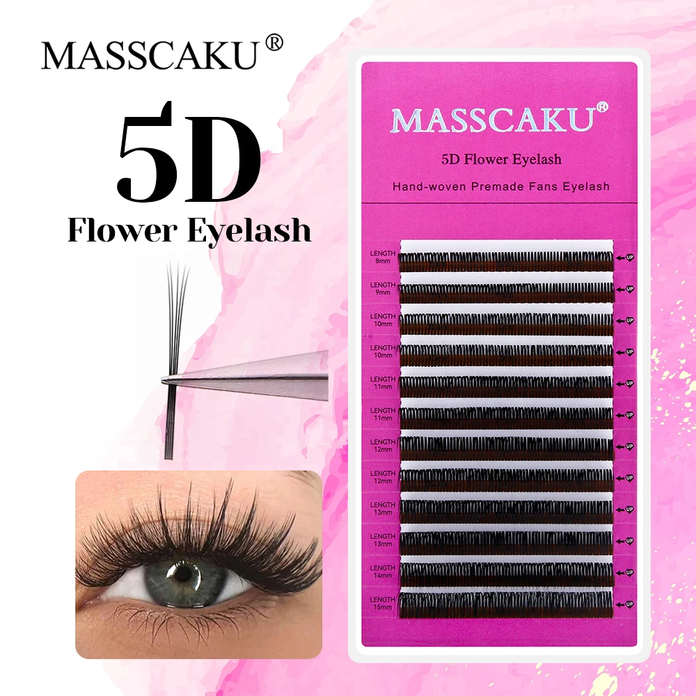 MASSCAKU 5D Flower Fairy Flora Cluster Lashes 8-15mm Mix Length Hand Wowen Premade Volume Fans Eyelash Extension Makeup Products