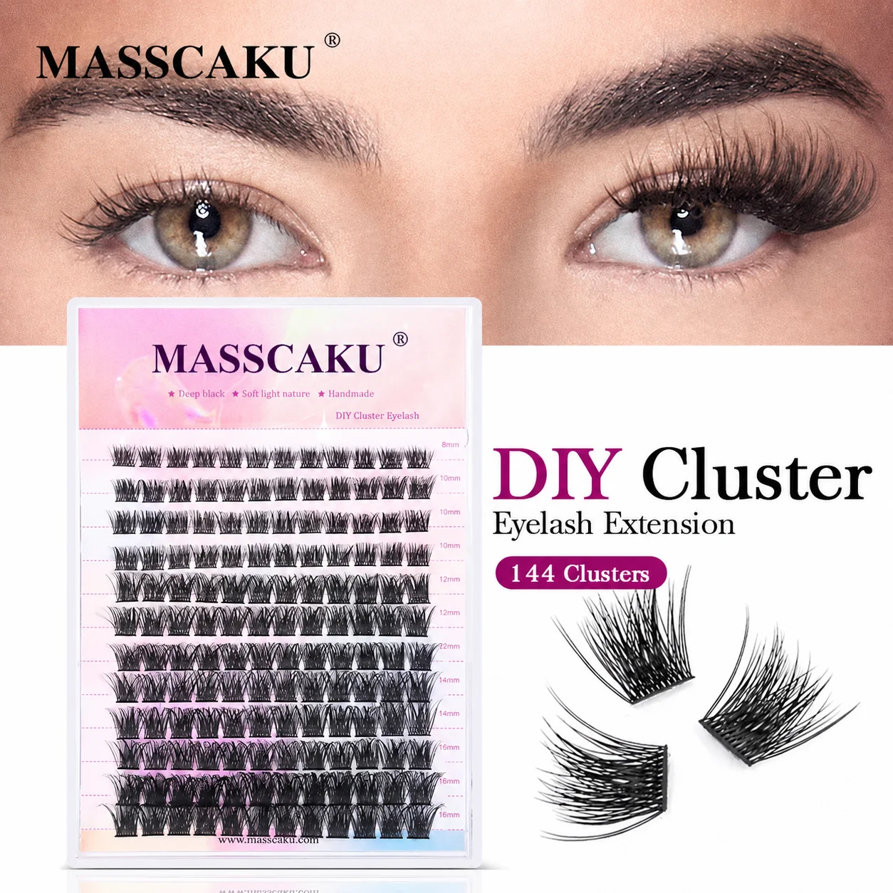 MASSCAKU 100% Handmade 20D/30D/40D/50D/60D Premade Fan Lash Extensions Individual Natural Soft Heat Bonded Cluster Eyelashes