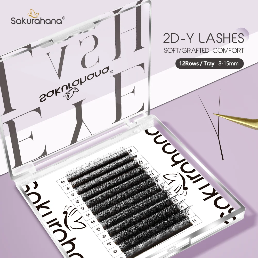 SAKURAHANA 2D YY Lashes Double Tips Premade Volume Fan Y-shape False Eyelash Lightweight Eyelash Extensions Single Tip 2D Y
