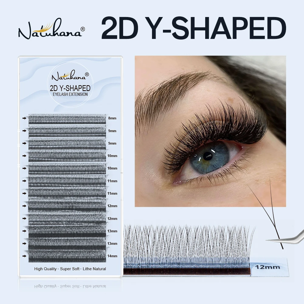 NATUHANA Single Tip 2D YY Lashes Premade Volume Fan Eyelash Extensions C/D/L/LU Curl Natural Soft 2D YY Individual False Eyelash