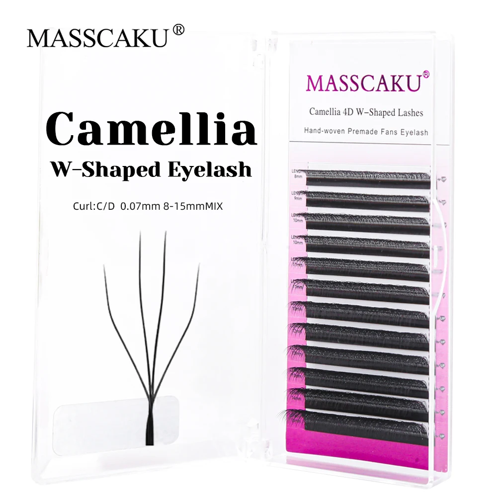 MASSCAKU 12 Rows Camellia 3D W Eyelash Extension 0.07mm C D Curl Handmade Eyelashes Fluffy Comfortable Premade Fans Lashes