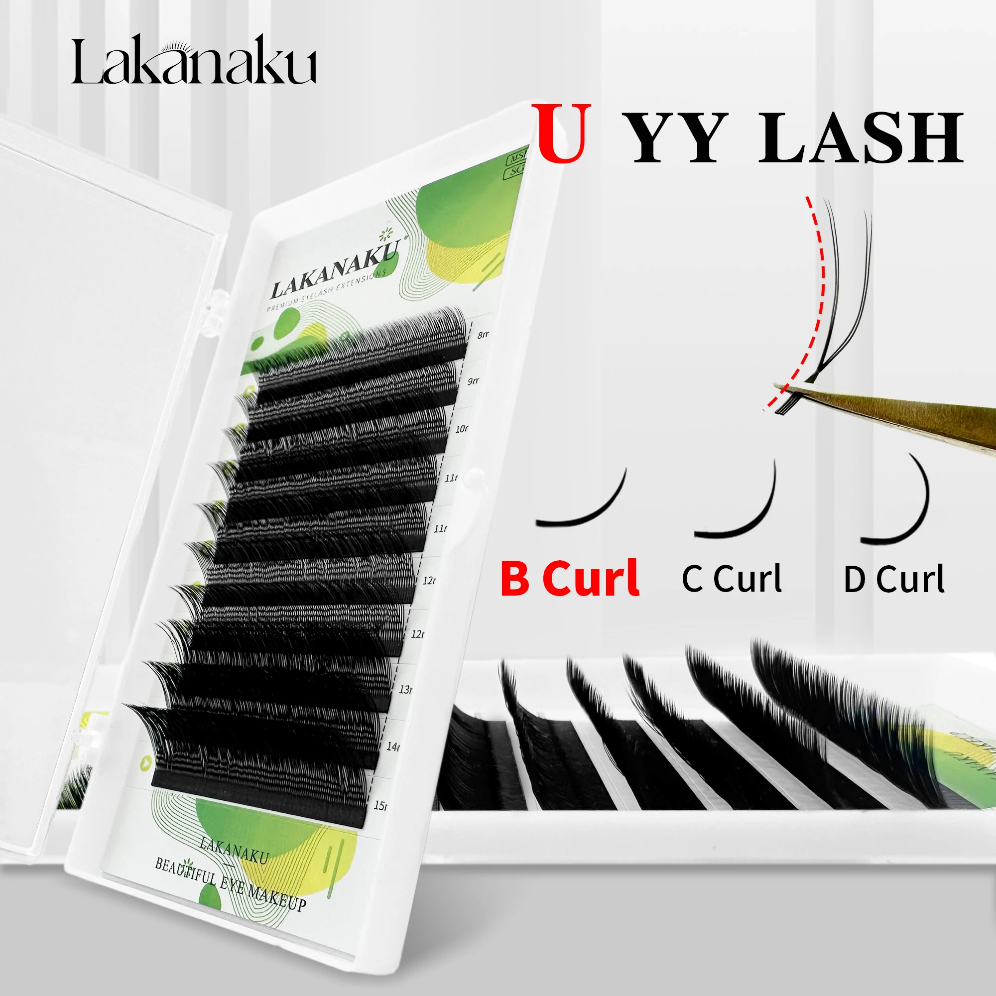 LAKANAKU U Lash Shape Eyelashes Extensions B Curl U YY Lash Shaped Bloom Eye Lashes Natural Soft DIY Premade Fan Lash Extensions