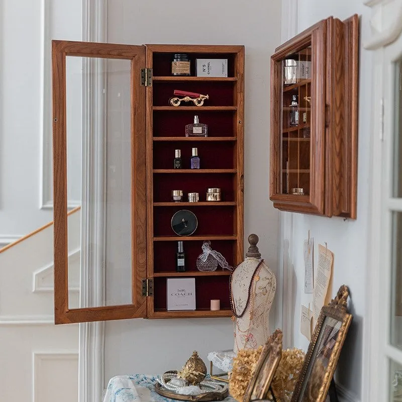 Vintage Chinese Solid Wood Wall Mounted Display Cabinet Jewelry Perfume Organizer Adjustable Shelf Bedroom Living Home Decor New