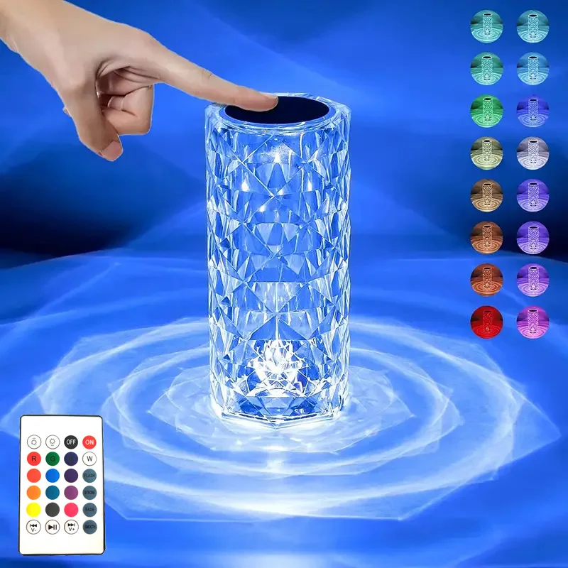 Crystal Rose Atmosphere Light Creative LED Room Charging Touch Control Adjustable Lighting Home Decoration Ornament