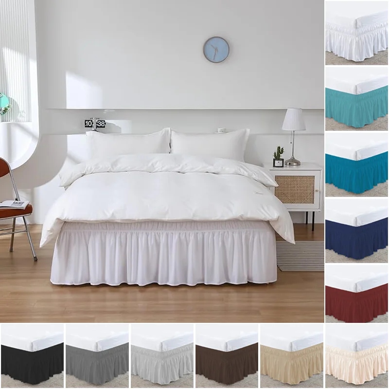 1PC Elegant Solid Color Ruffles Bed Skirts with Wrap Around Adjustable Elastic Bed Cover Multi Size Bedding Set Home Hotel Decor