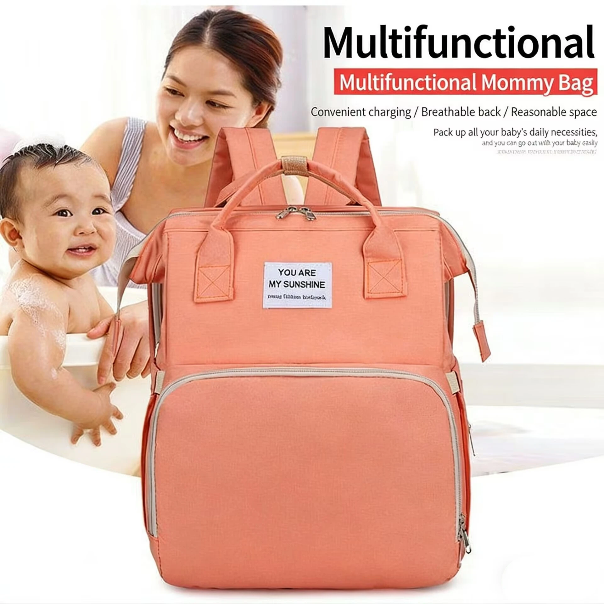 Mommy Outting Bag Large-capacity Travel Mommy Bag Lightweight Portable Folding Crib Bed Maternity Bags Baby Backpack Female USB