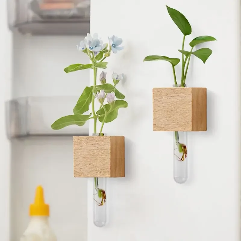 Refrigerator Stickers Test Tube Vase Home Decor Hydroponic Vase Living Room Wall Decoration Magnetic Vase