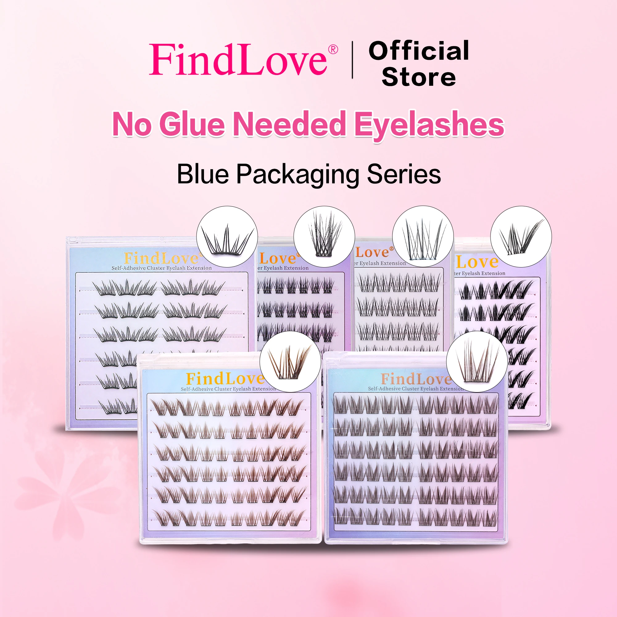 Reuse 6Rows FindLove All Series Self-Adhesive Lashes Natural Reusable False Eyelashes Glue-free Eyelash Extension Makeup Cosplay