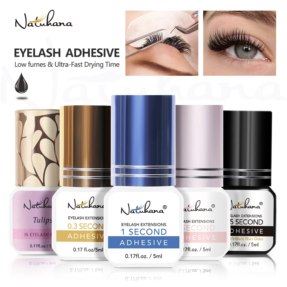 NATUHANA Professional Eyelash Extension Glue 0.3S 0.5S 1S 2S Fast Drying Black Clear Lash Adhesive Non-Irritating Strong Hold