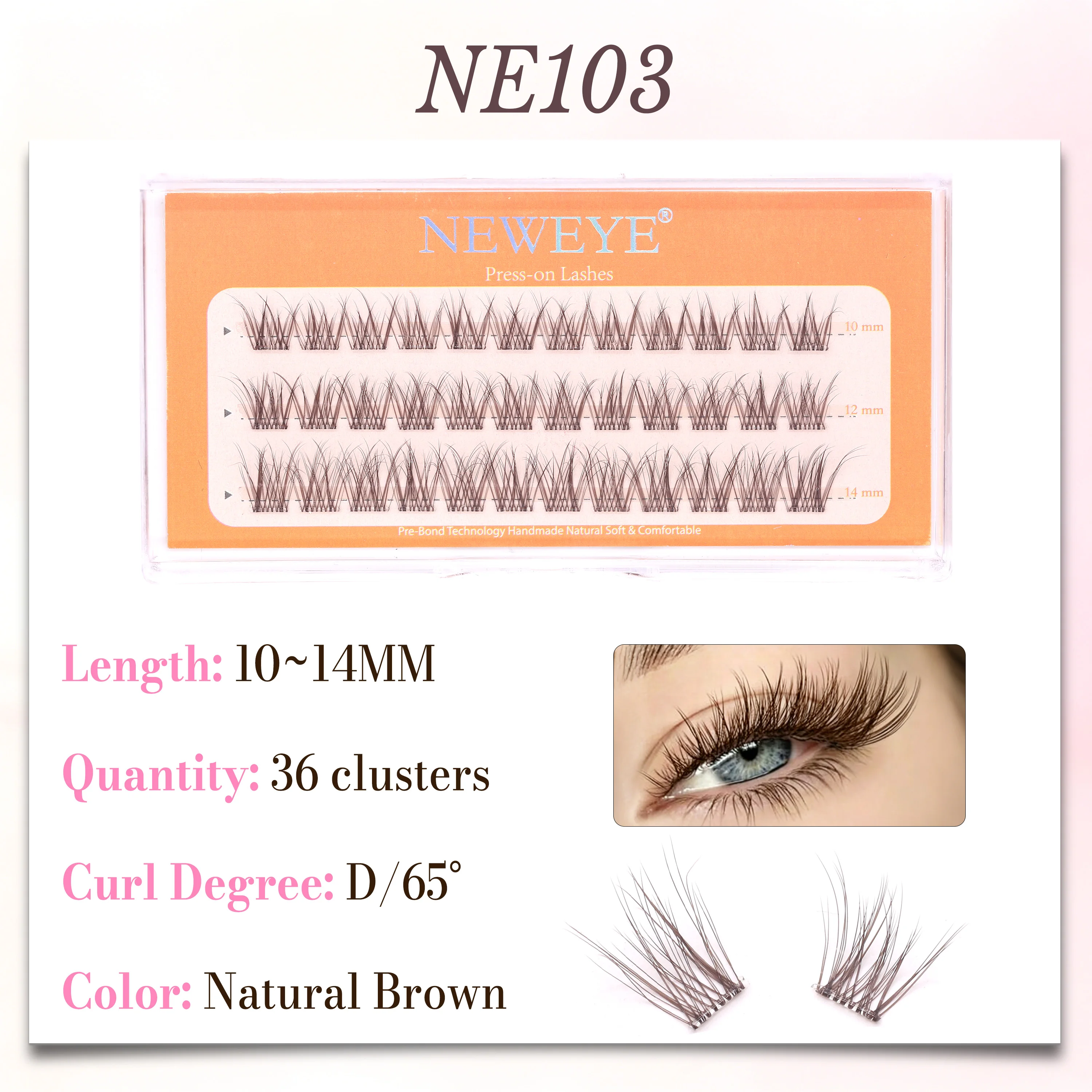 10-14mm D Curling Wispy And Natural Long Style Brown Color DIY No Glue Need Eyelash Extension Long Lasting Easy Wear Light Lash