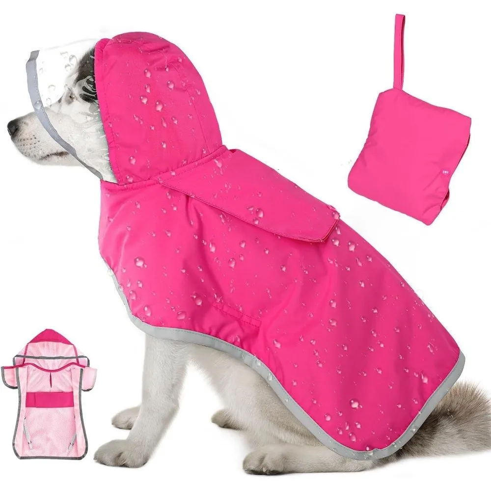 Waterproof Dog Hooded Raincoat Reflective Strip Windproof Pet Rain Jacket Protective Adjustable Dog Rain Cloak for Walking Night