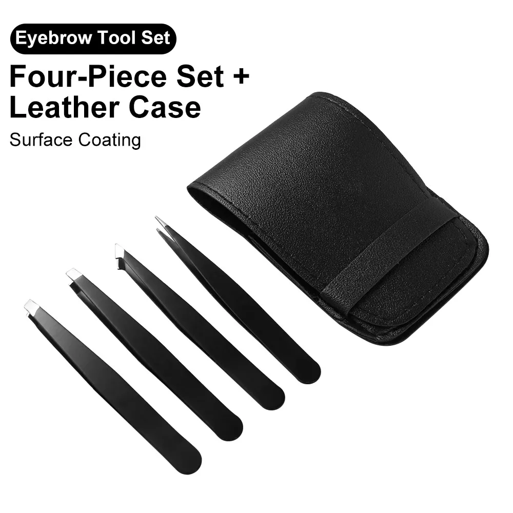 4Pcs/Set Premium Stainless Steel Eyebrow Tweezers Set Slanted Tip Flat Top Ingrown Hair Removal Pointed Pointed Slant